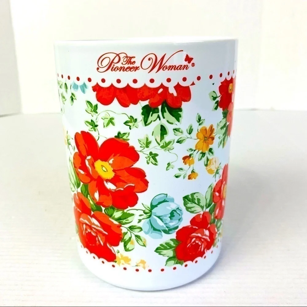 Vintage/Retired The Pioneer Woman Red Floral Ceramic Utensil Crock